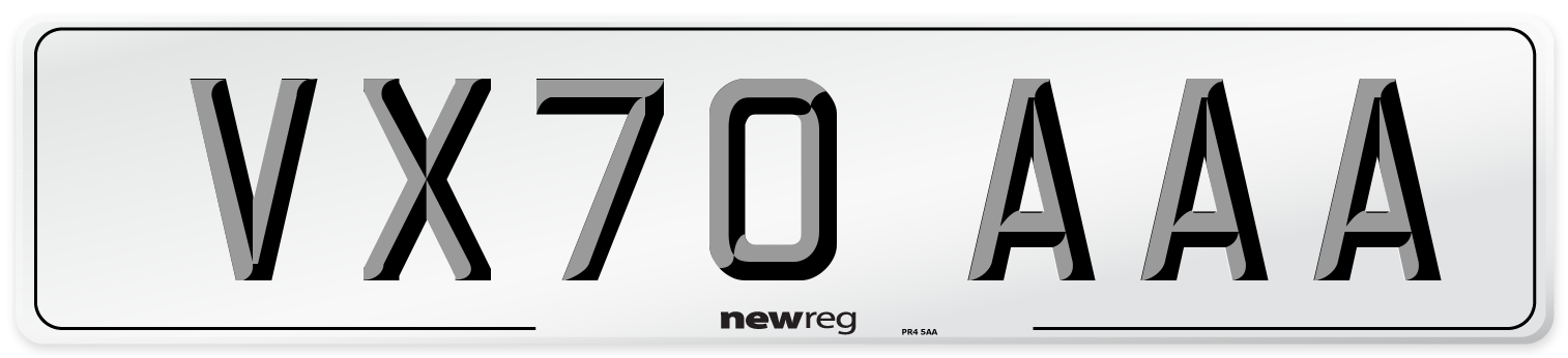 VX70 AAA Number Plate from New Reg